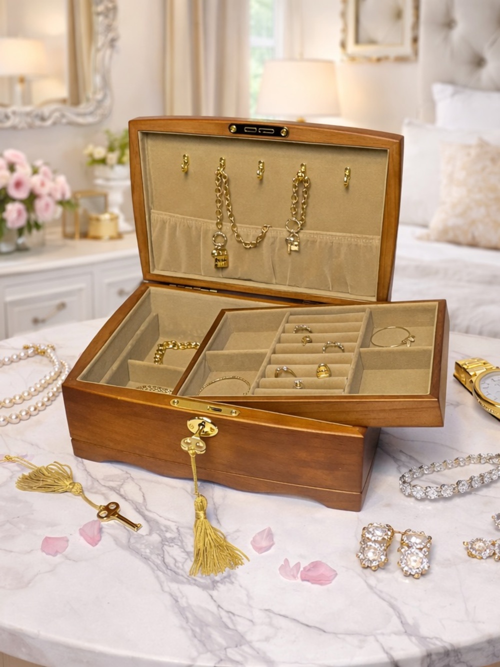 Wooden jewelry box with lock gift for her anniversary gift